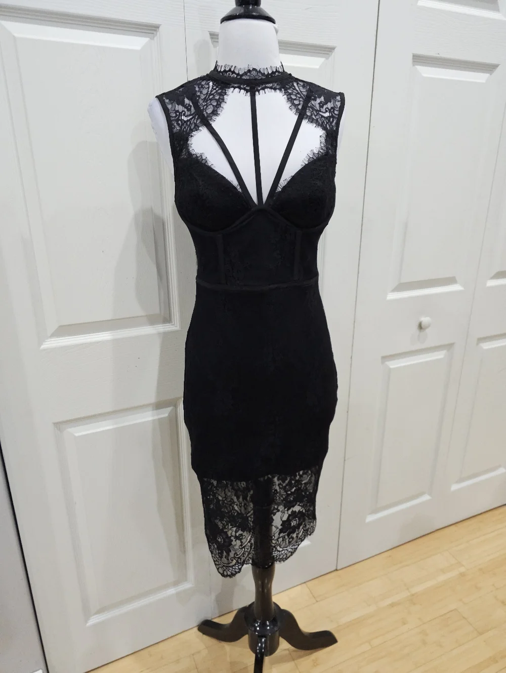 Vintage Y2K Goth Witchy Sexy Bebe Strappy Lace Corset Style Little Black Dress 2 - Picture 2 of 16